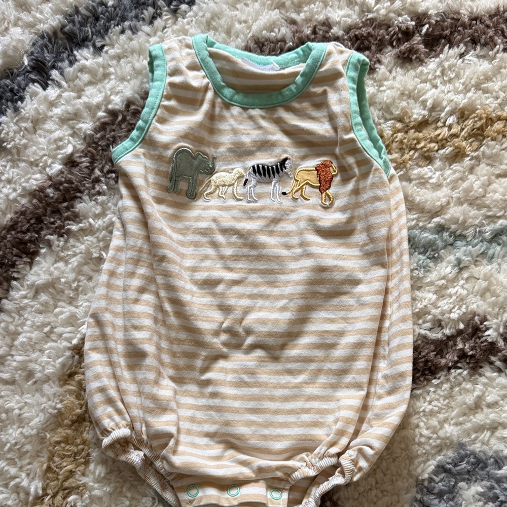 Striped Baby Onesie with Animal Embroidery